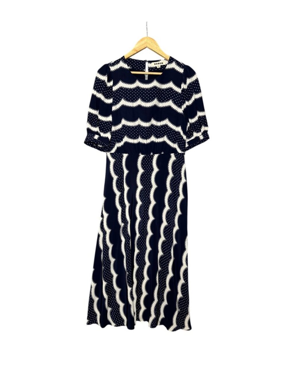 Boden Scallop Stripe Dress in French Navy Sz: 12 - Picture 4 of 10